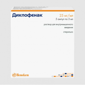 Диклофенак р-р для инъек 25мг/мл амп 3мл №5 (Хемофарм) Диклофенак р-р для инъек 25мг/мл амп 3мл №5 (Хемофарм)