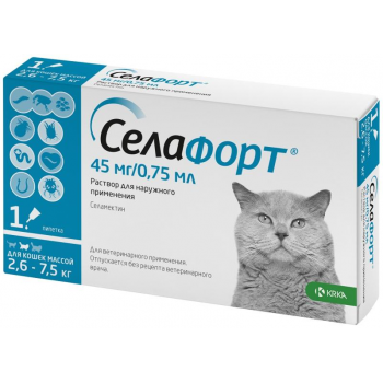 Селафорт капли для кошек 2,6-7,5кг 6% 0,75мл (45мг) (KRKA)