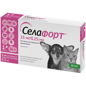 Селафорт капли для собак и кошек до 2,5кг 6% 0,25мл (15мг) (KRKA) Селафорт капли для собак и кошек до 2,5кг 6% 0,25мл (15мг) (KRKA)